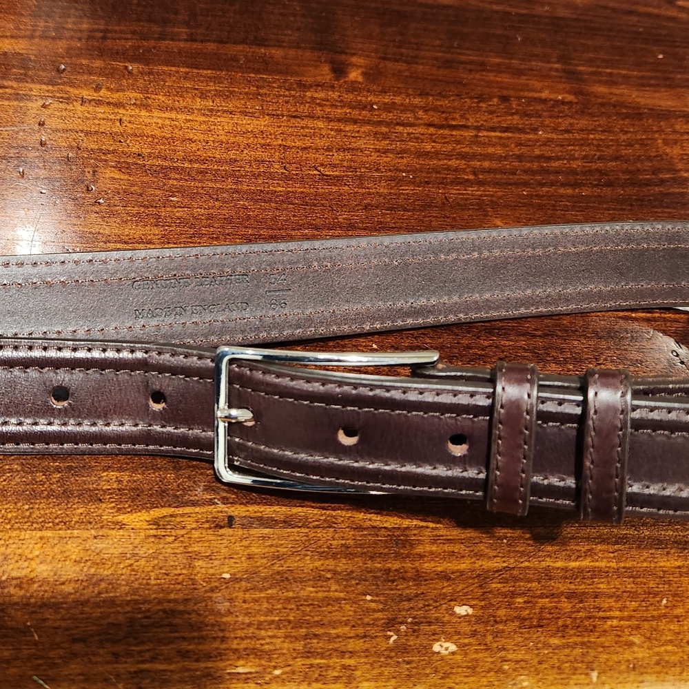 Dark brown mens leather belt size 34 European 85, made in England